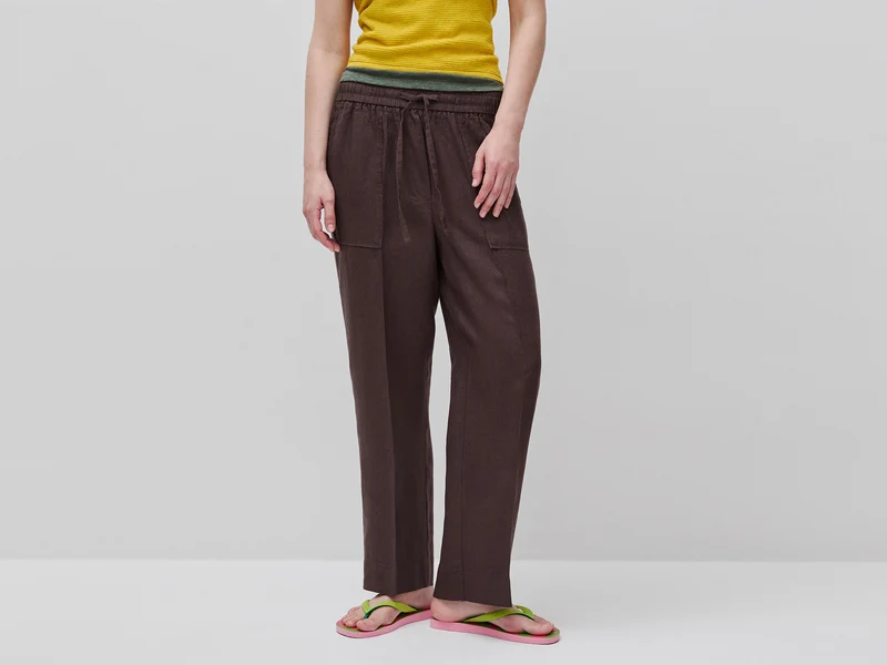 Pantaloni in puro lino con elastico
