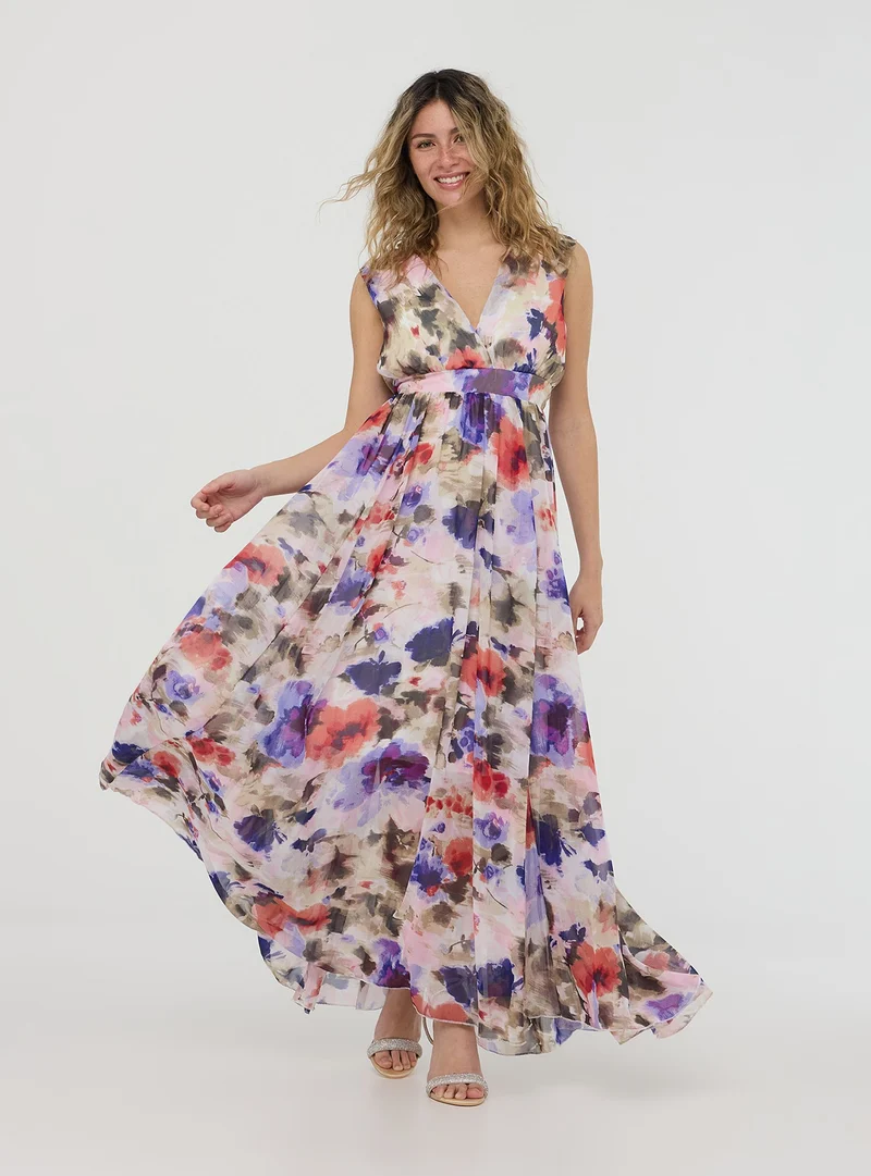Vestito lungo floreale scollo a v