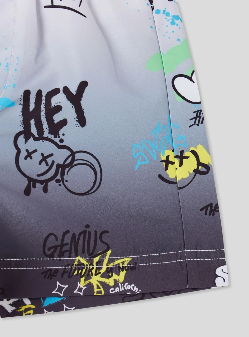 Boxer mare fantasia sfumata con stampe graffiti