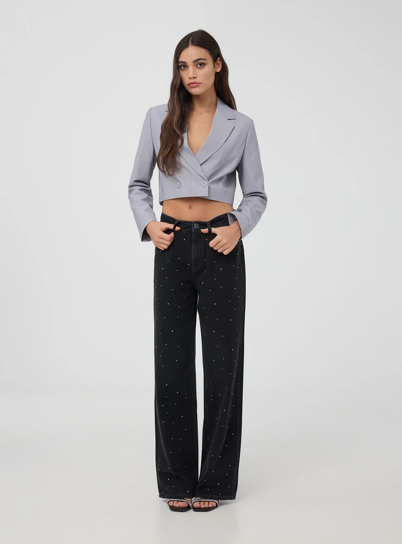 Jeans wideleg con strass