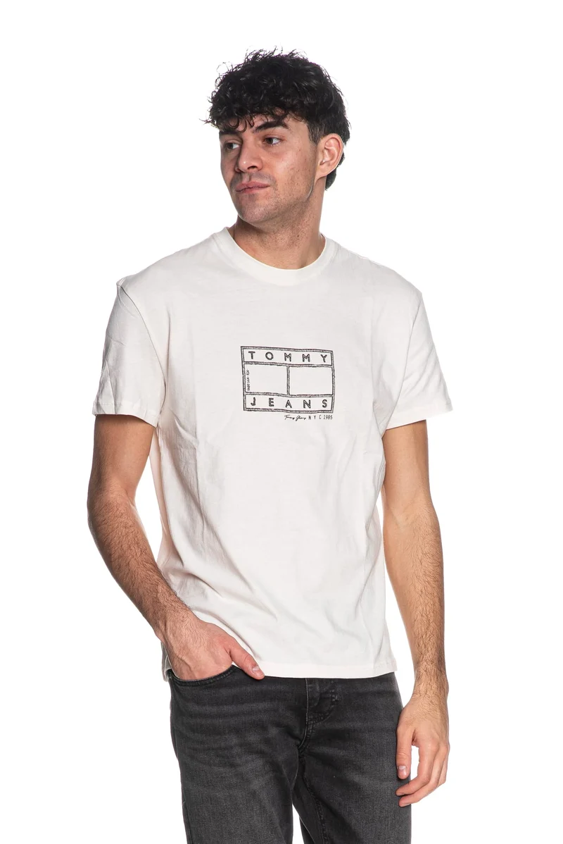 T Shirt Tommy Hilfiger Reg Center Fl Tee Da Uomo Avorio