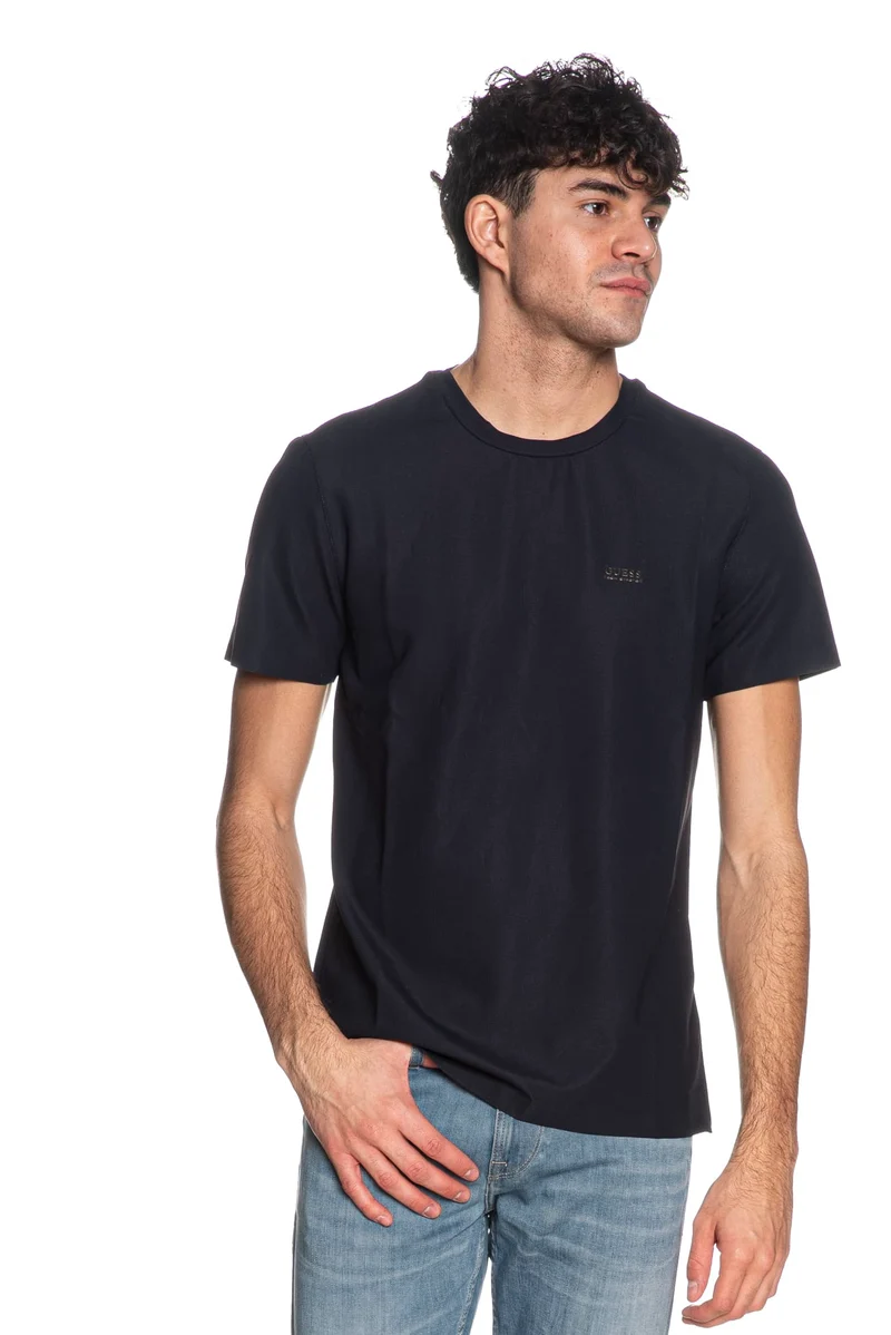 T-Shirt Guess Ss Cn New Tech Stretch Da Uomo Blu Notte