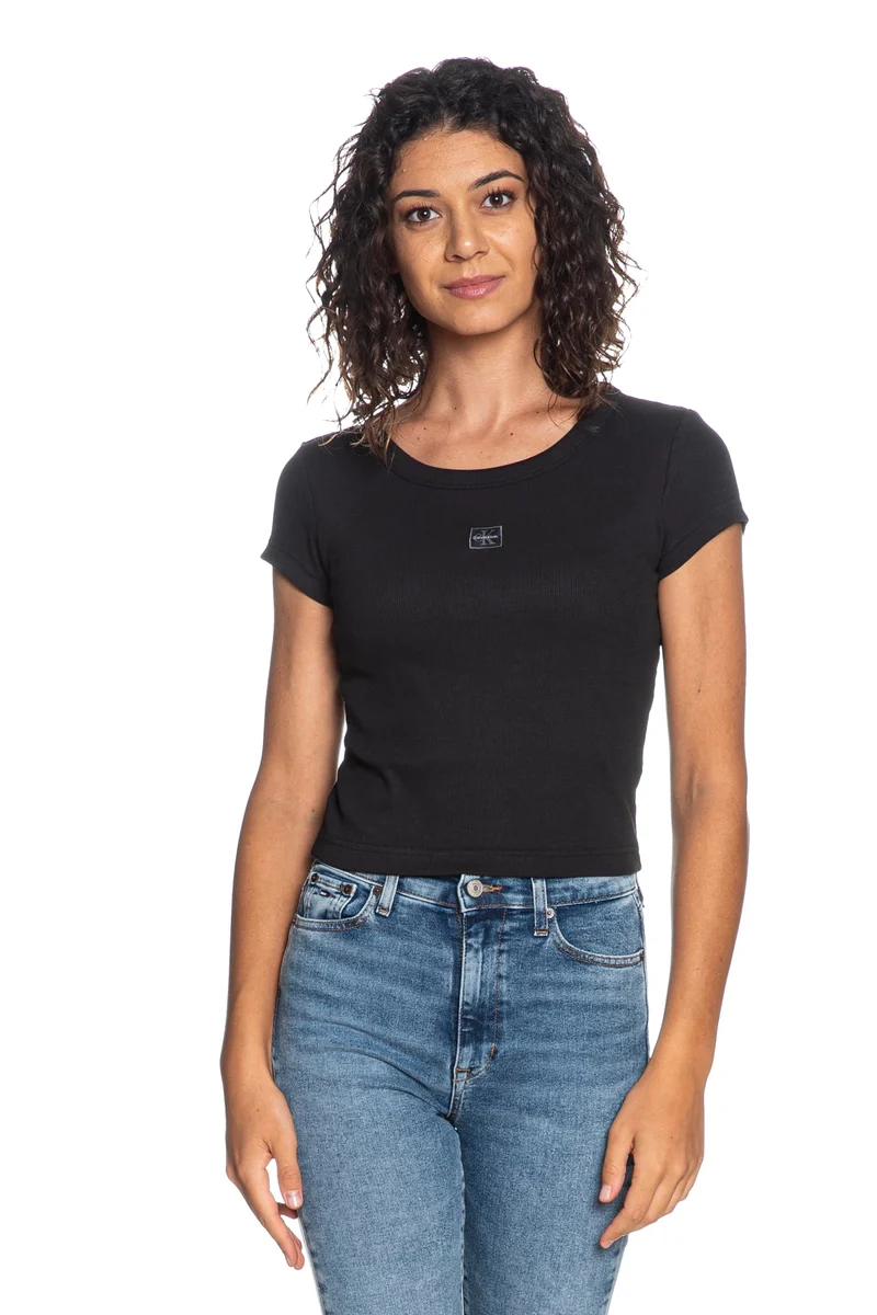 T Shirt Calvin Klein Rib Baby Label 2x2 Da Donna Nera