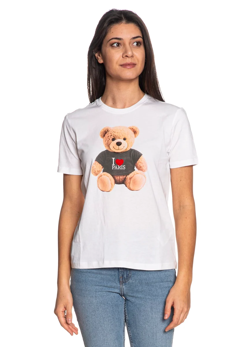 T-Shirt Only Teddy Print Da Donna Bianca