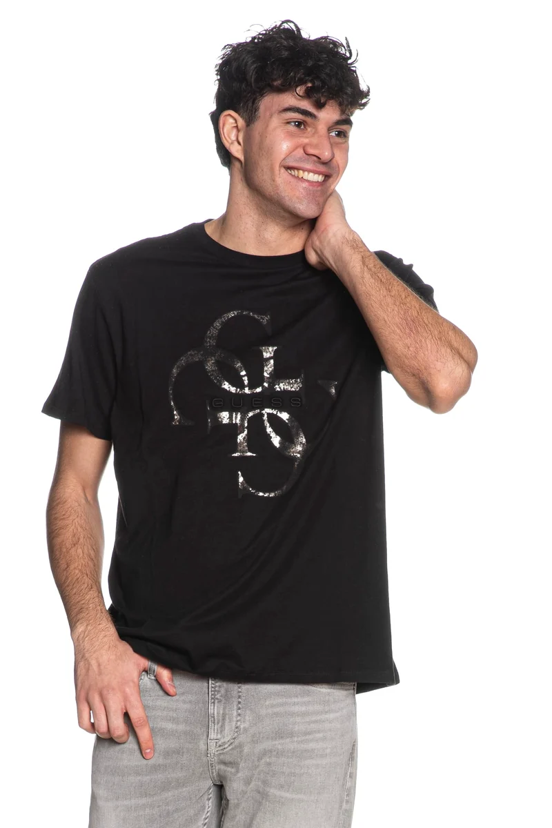 T Shirt Guess Shimmer Da Uomo Nera