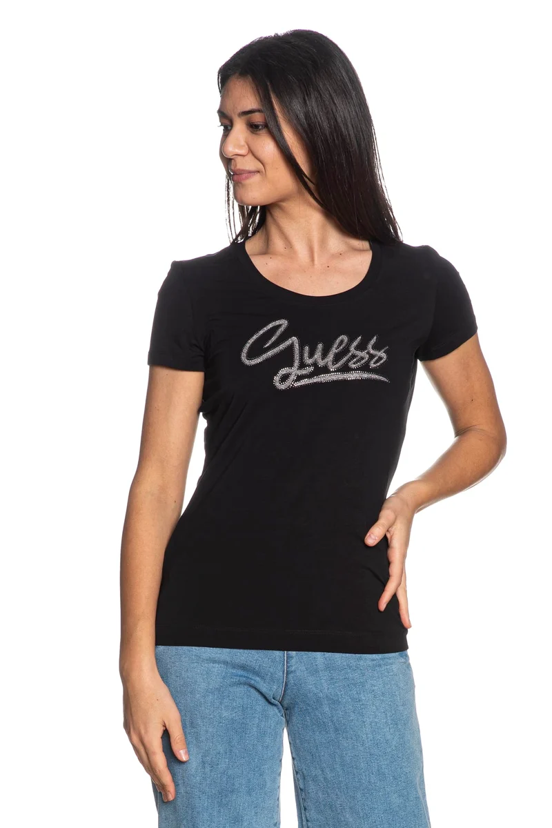 T-Shirt Guess Ss Gss Script Da Donna Nera