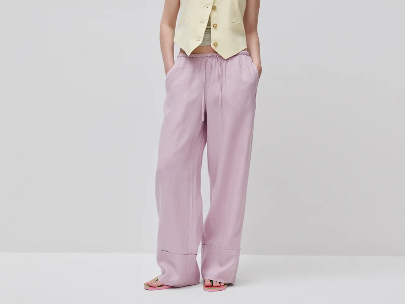 Pantaloni con risvolto 100% lino