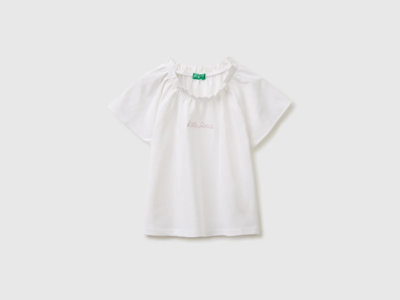 T-shirt con scollo arricciato in misto lino