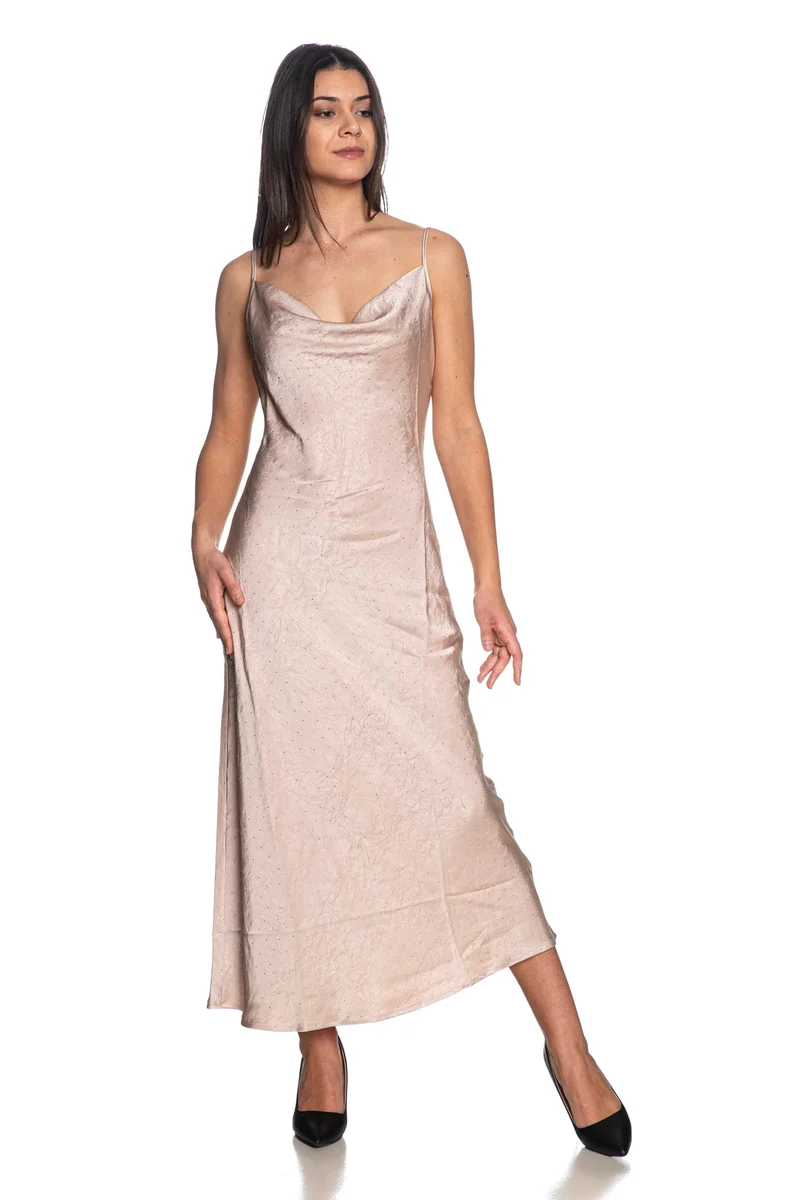 Vestito Lungo Guess New Akilina Rhinestone Da Donna Champagne