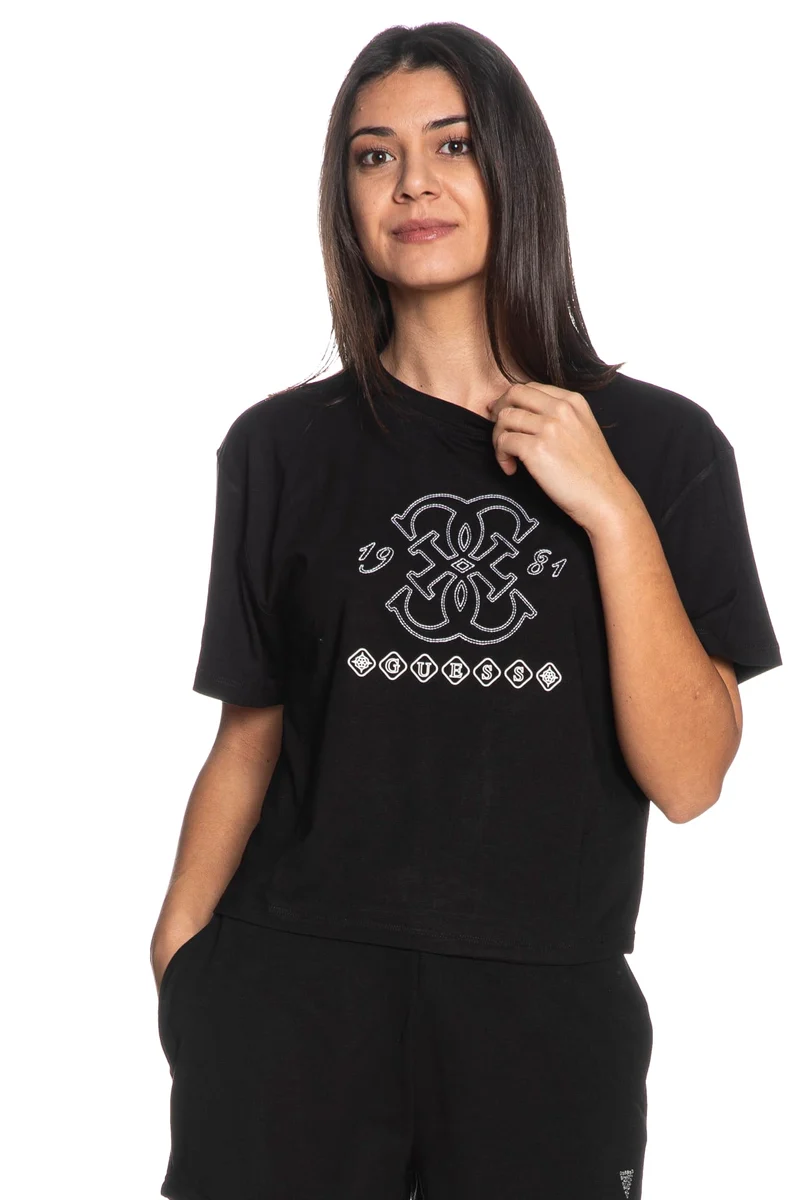 T-Shirt Guess Gabi Ss Cn Da Donna Nera