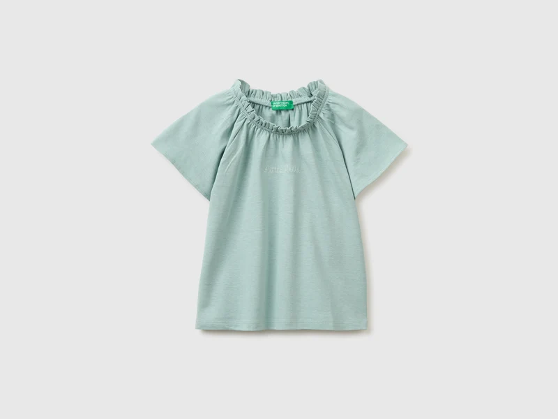 T-shirt con scollo arricciato in misto lino