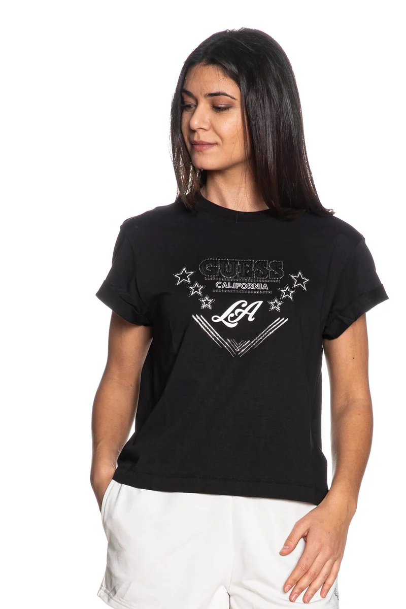 T-Shirt Guess Ss Cn La Stars Da Donna Nera