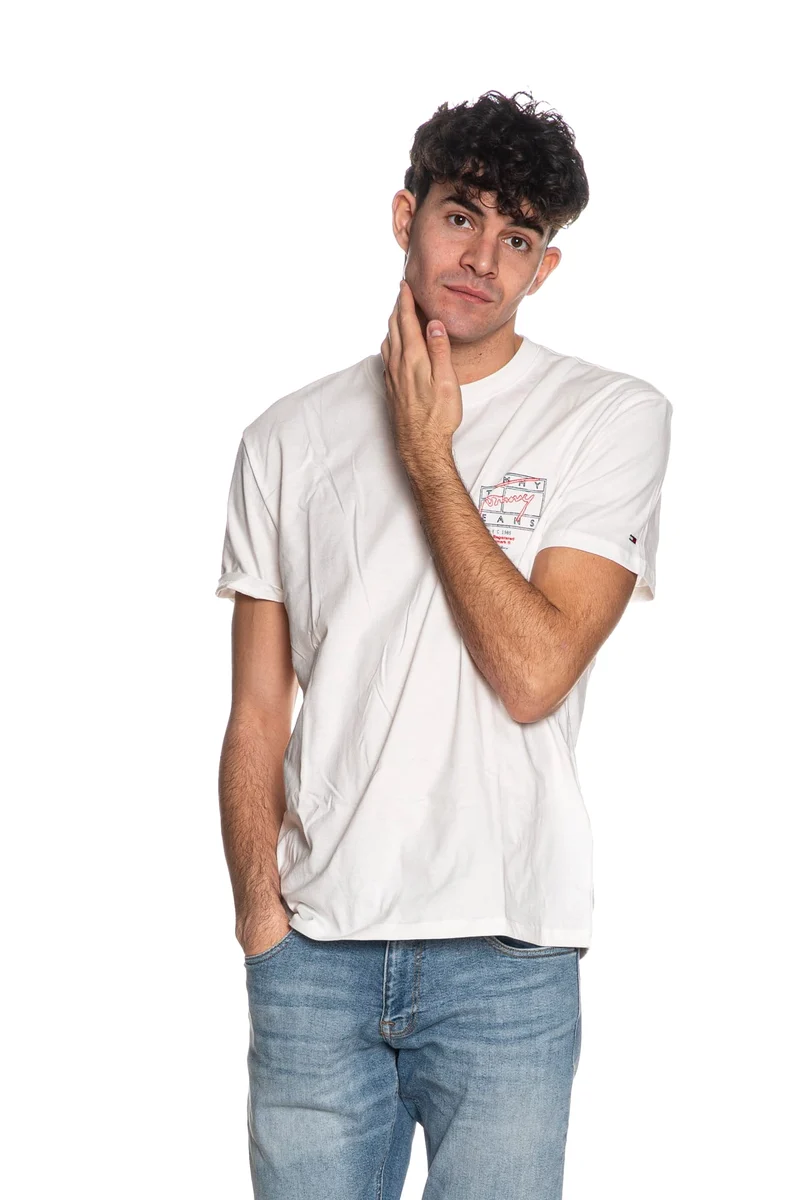 T Shirt Tommy Hilfiger Tjm Reg Sign Spray Text Tee Da Uomo Latte