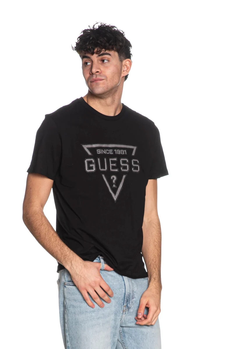 T Shirt Guess Painted Triagle Tee Da Uomo Nera