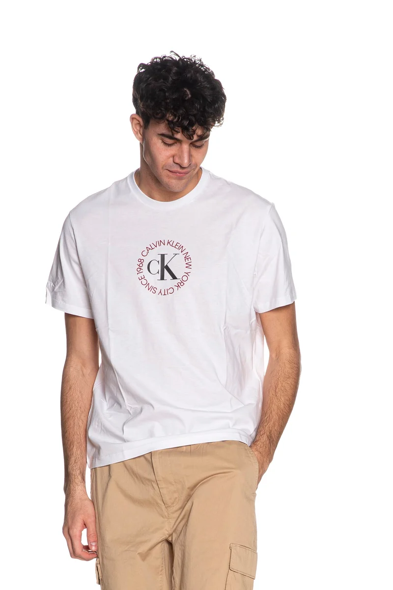 T Shirt Calvin Klein Ss 30s World Circle Tee Da Uomo Bianca
