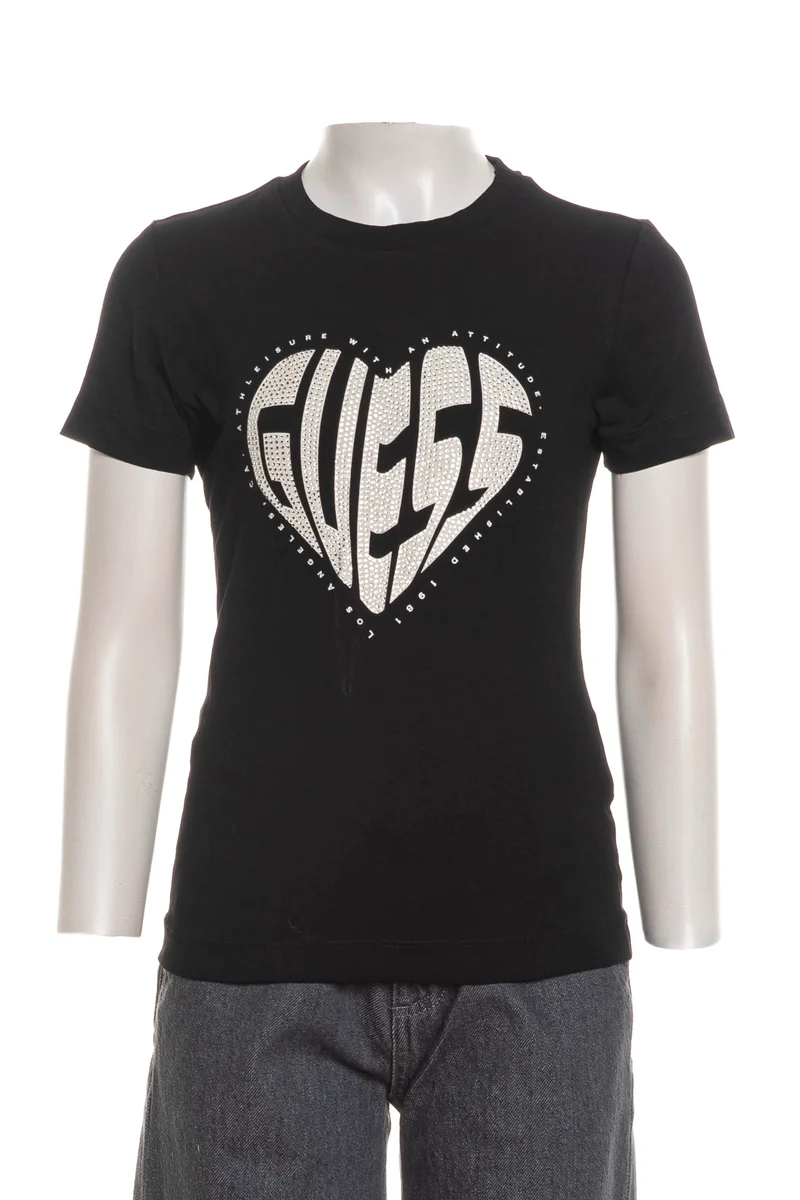 T Shirt Guess 1981 Heart Waves Da Bambina Nera