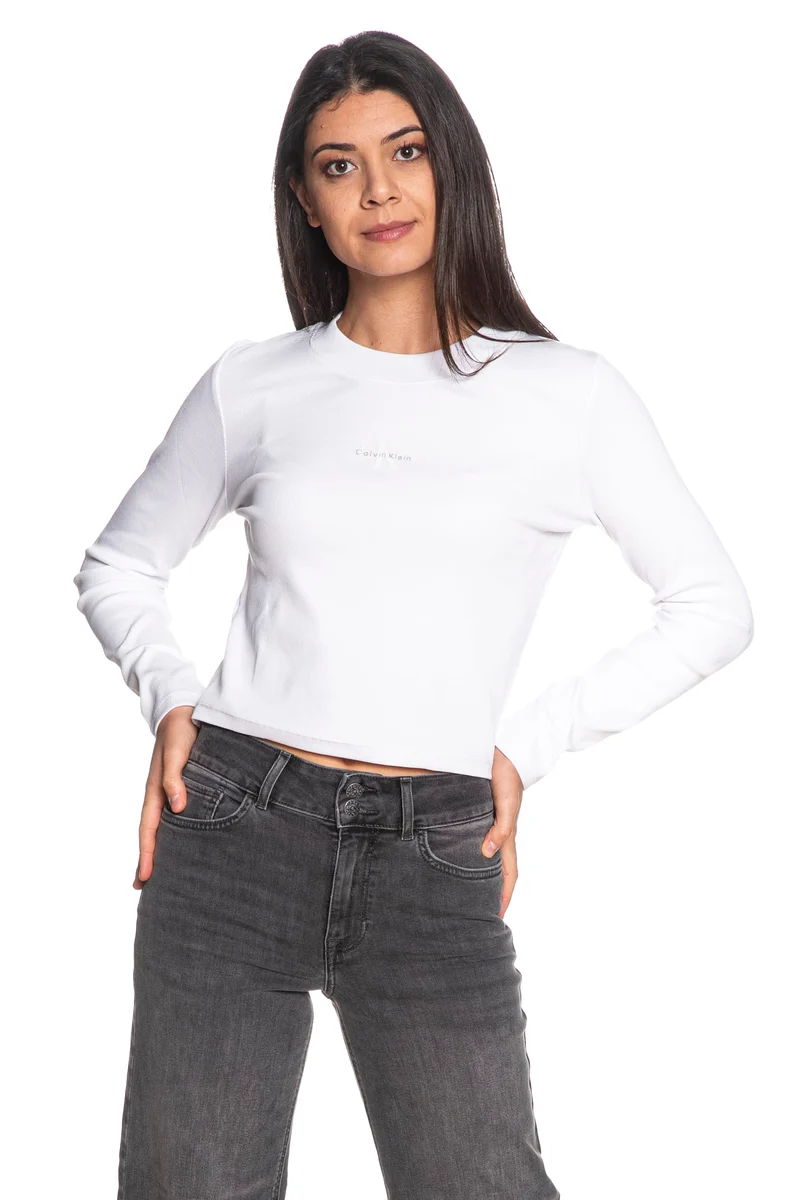 T Shirt Calvin Klein Rib Mono Baby Ls Tee Da Donna Bianca