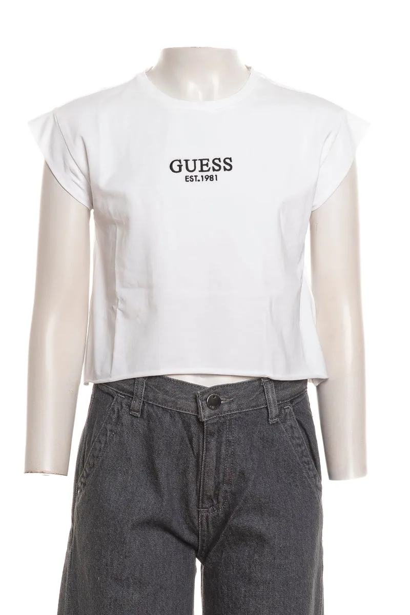 T Shirt Guess Est 1981 Embroidery Da Bambina Bianca