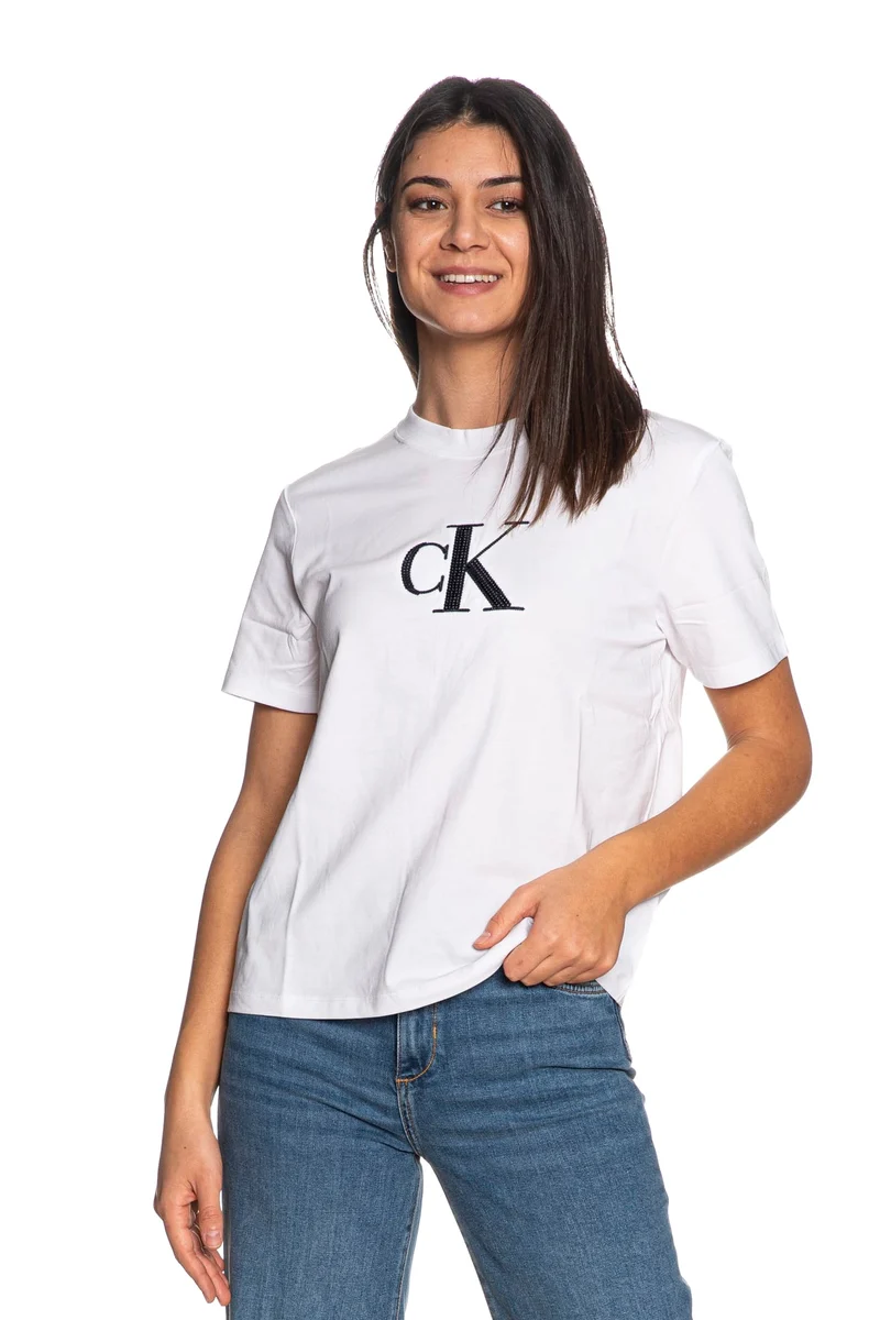 T-Shirt Calvin Klein Ss Sequin Graphic Tee Da Donna Bianca