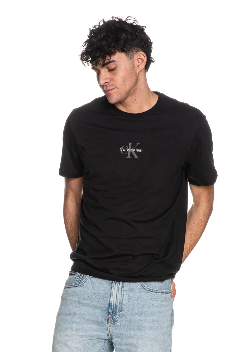 T Shirt Calvin Klein Ss Ck Emb Print Tee Da Uomo Nera