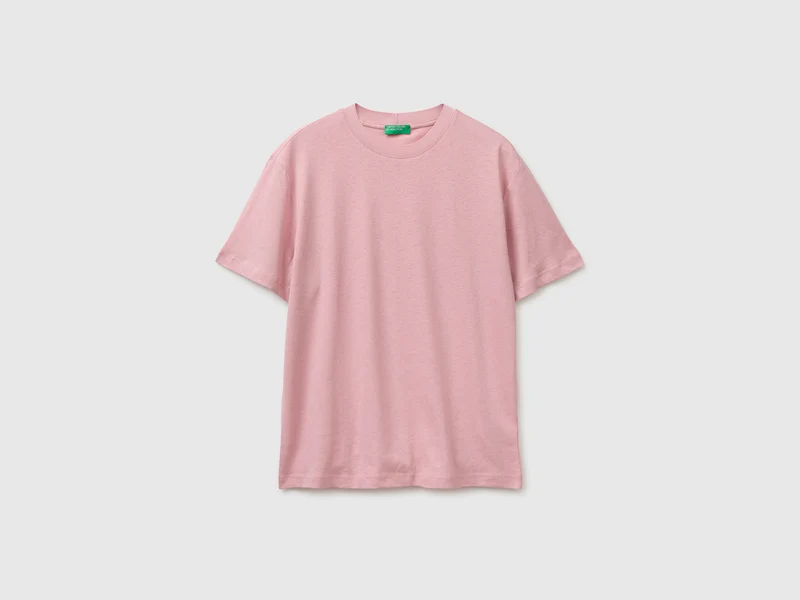 T-shirt girocollo in misto lino