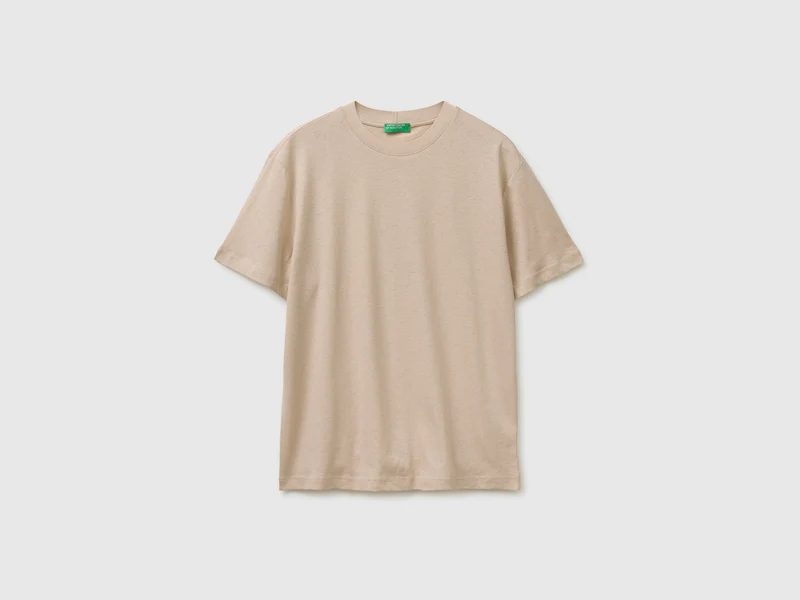 T-shirt girocollo in misto lino