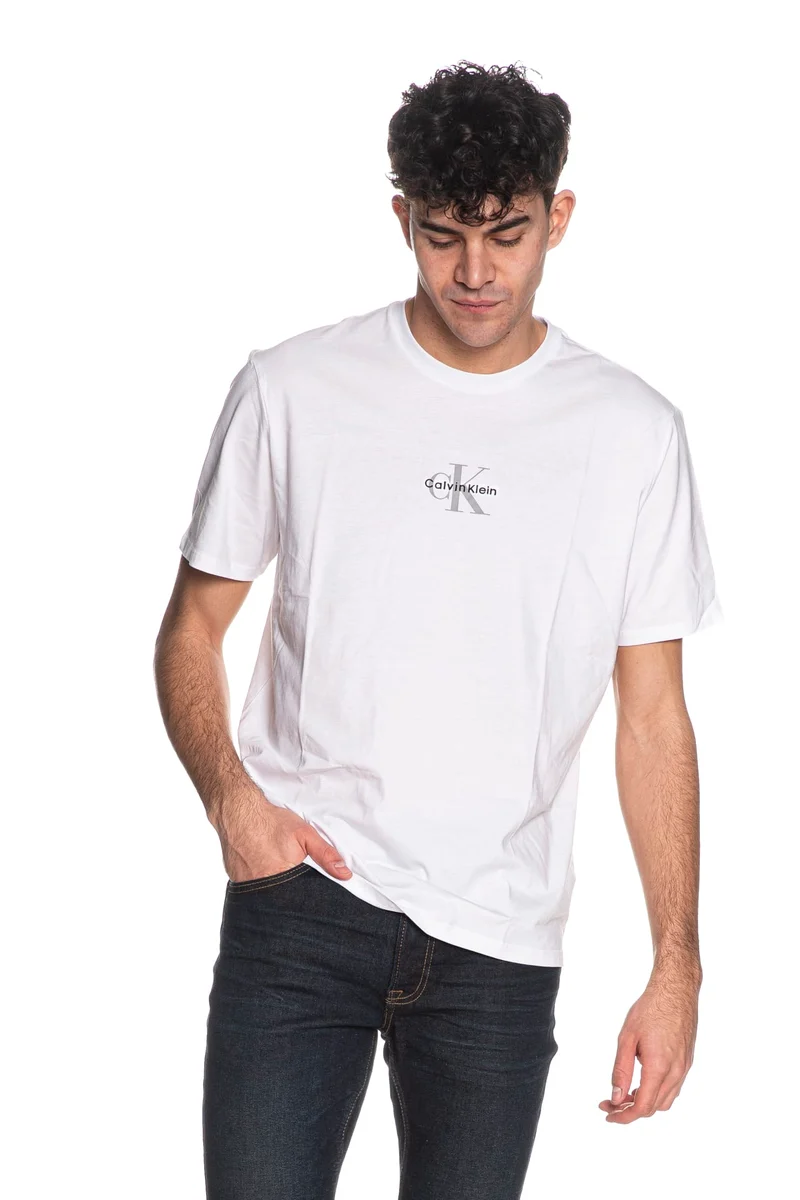 T Shirt Calvin Klein Ss Ck Emb Print Tee Da Uomo Bianca
