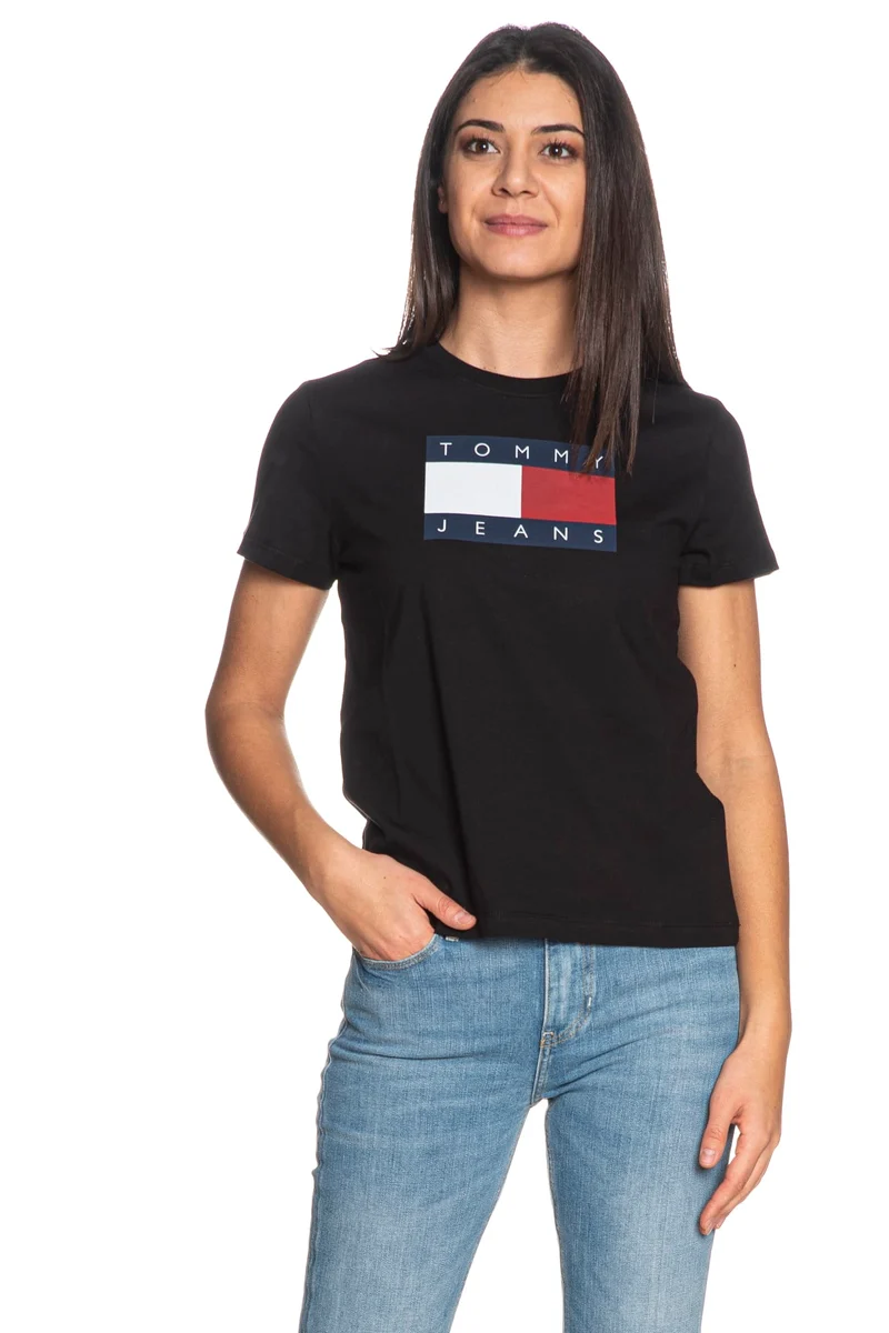 T Shirt Tommy Hilfiger Reg Flg Ss Tee Da Donna Nera