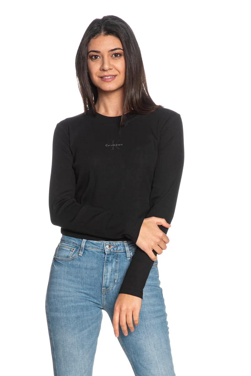 T Shirt Calvin Klein Rib Mono Baby Ls Tee Da Donna Nera