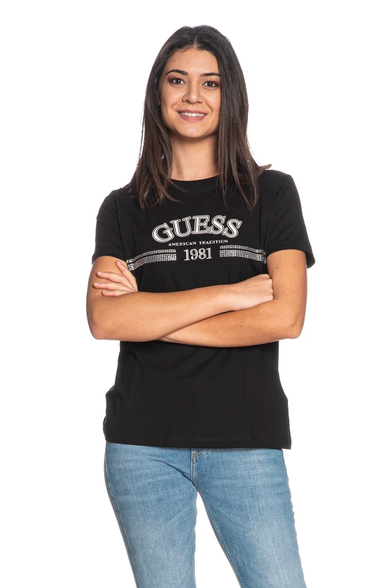 T Shirt Guess Alda Ss Tee Da Donna Nera