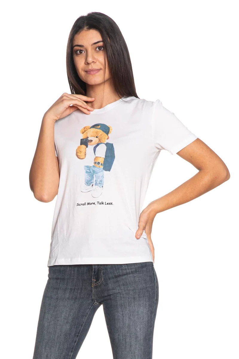 T-Shirt Only Teddy Print Da Donna Bianca