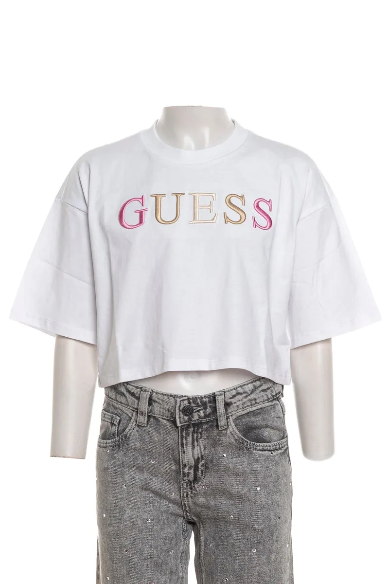 T Shirt Guess Ovs Crp Emb Da Bambina Bianca