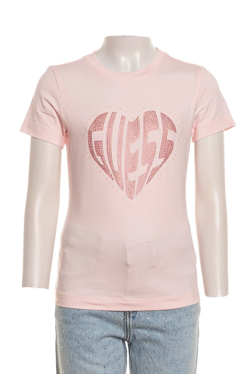 T Shirt Guess 1981 Heart Waves Da Bambina Rosa Pallido