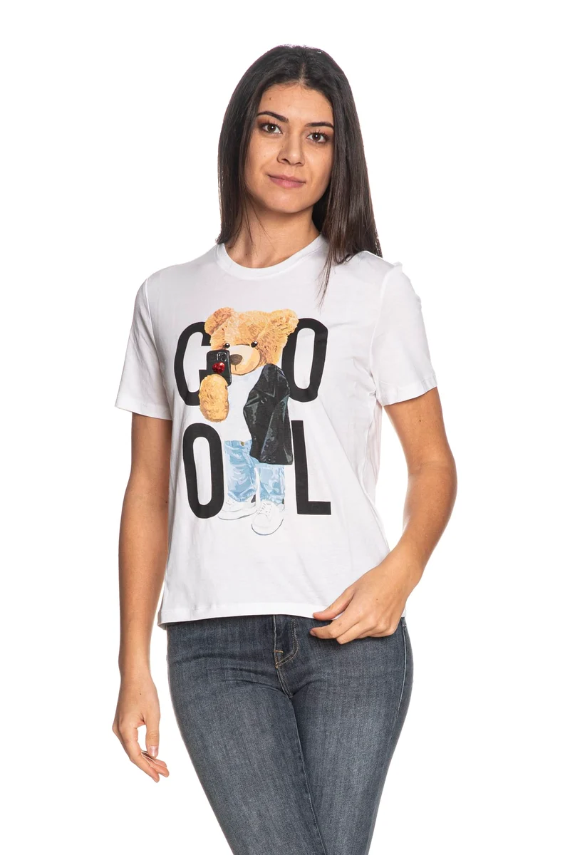 T-Shirt Only Teddy Print Da Donna Bianca