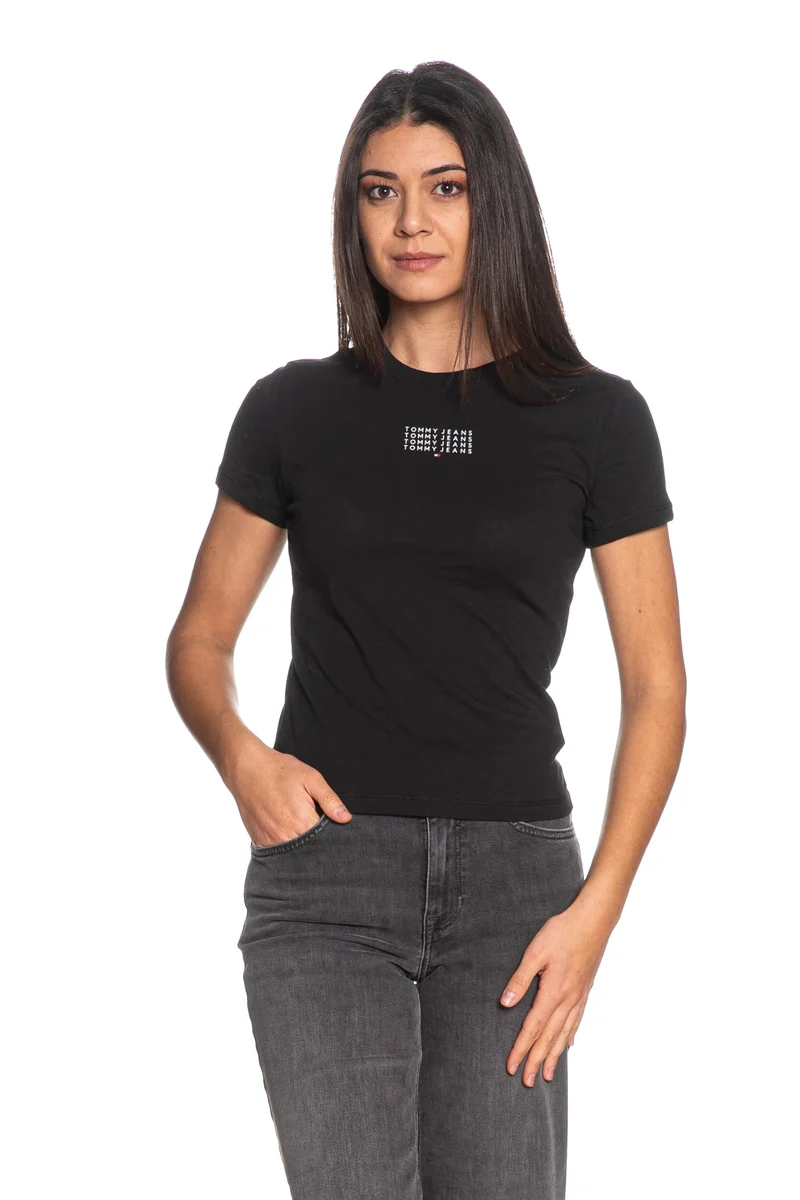 T Shirt Tommy Hilfiger Sl Multi Linear Ss Tee Da Donna Nera