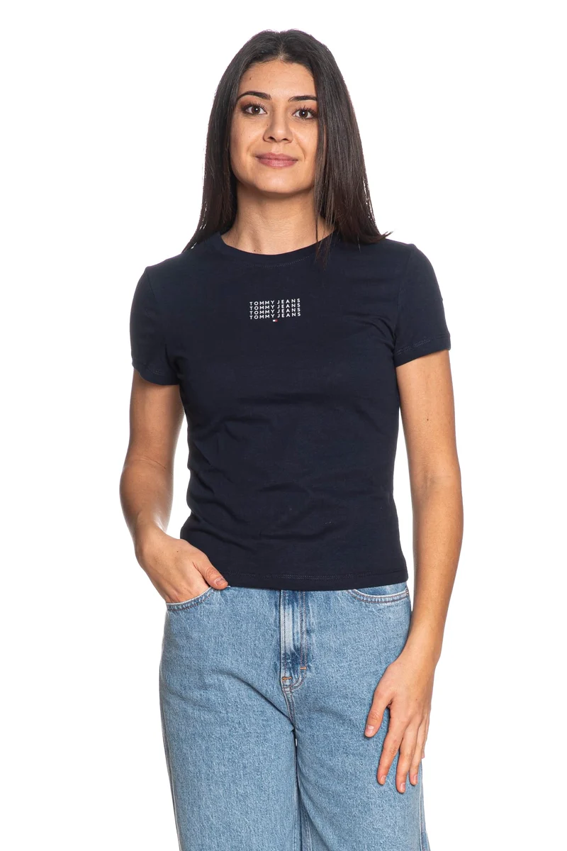T Shirt Tommy Hilfiger Sl Multi Linear Ss Tee Da Donna Blu Marina