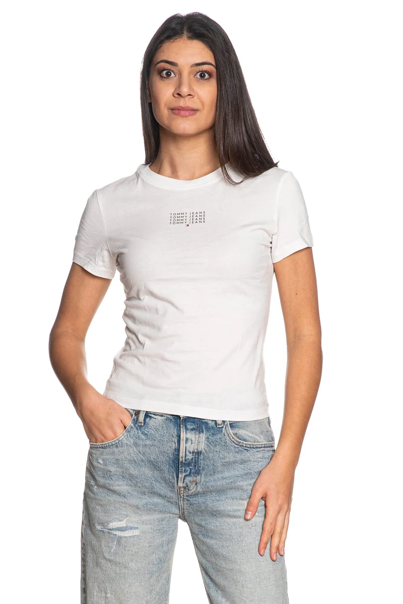 T Shirt Tommy Hilfiger Sl Multi Linear Ss Tee Da Donna Bianca