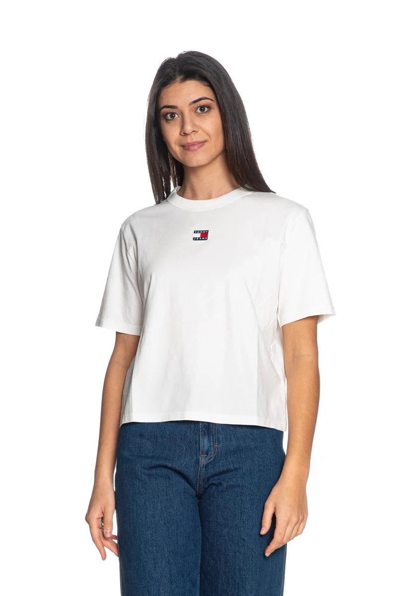 T Shirt Tommy Hilfiger Bxy Badge Ss Tee Da Donna Avorio