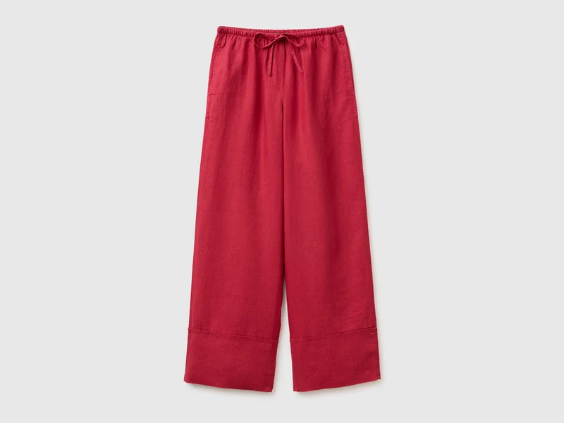 Pantaloni con risvolto 100% lino