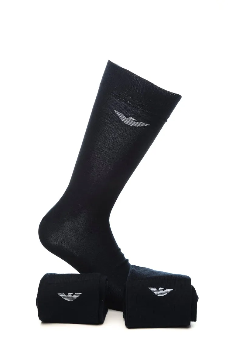 Calzini Corti Emporio Armani Short Socks Set 3 Pack Da Uomo Blu Monogramma Bianco In Filato Di Misto Cotone