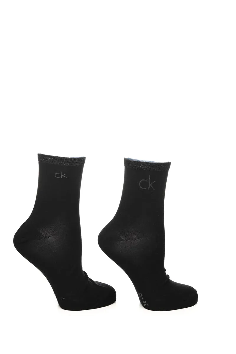 Calzini Corti Calvin Klein 2 Pack Shiny Monogram Socks Da Donna Nero Ck Glitter Nero In Misto Cotone