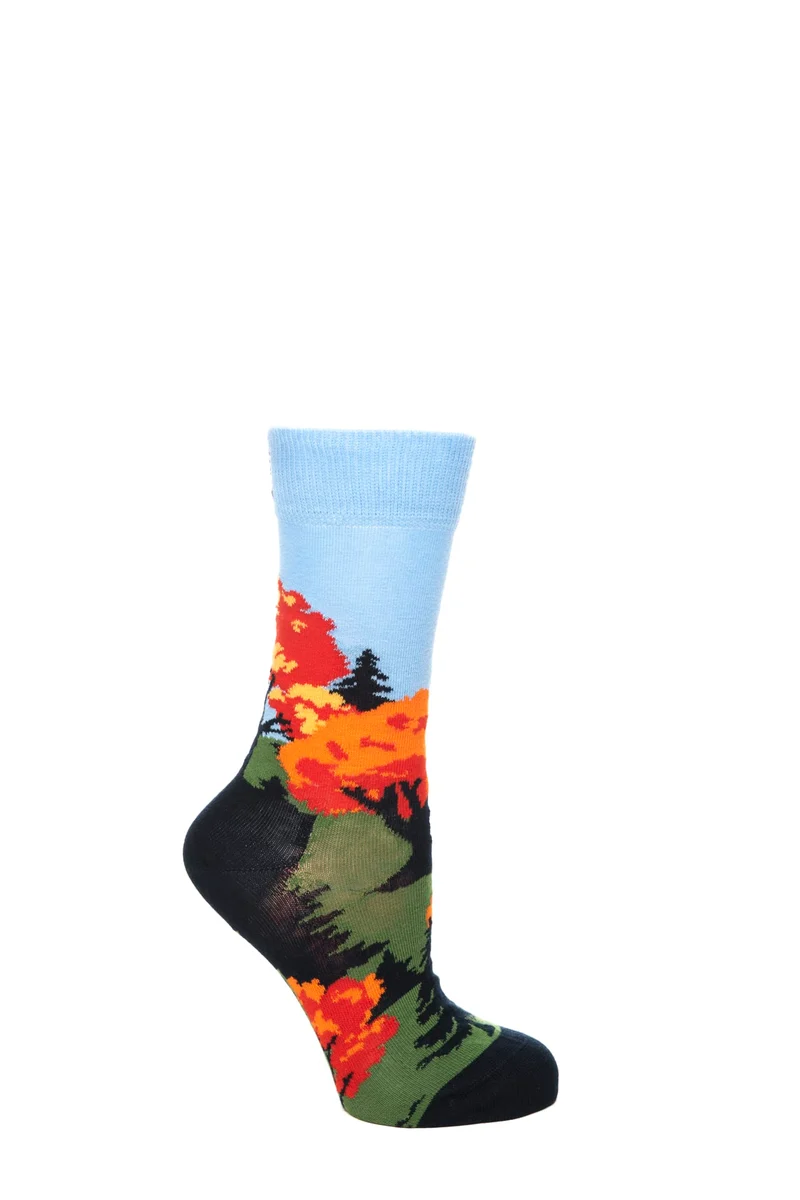 Calzino Corto Happy Socks Crew Autumn Unisex Fantasia Paesaggio Autunnale Multicolor In Misto Cotone