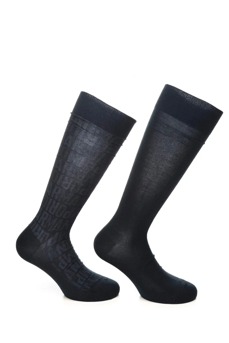Calzini Corti Emporio Armani Long Socks Set 2 Pack Giftbox Da Uomo Blu Monogramma Blu Multi Loghi In Filato Di Misto Cotone