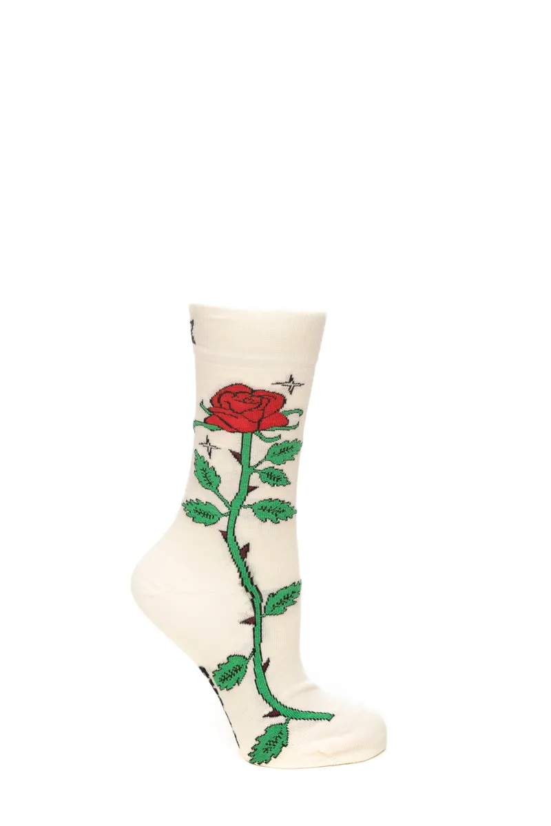 Calzino Corto Happy Socks Crew Rose Unisex Pannao Fantasia Stelo Di Rosa Rosso Verde In Misto Cotone