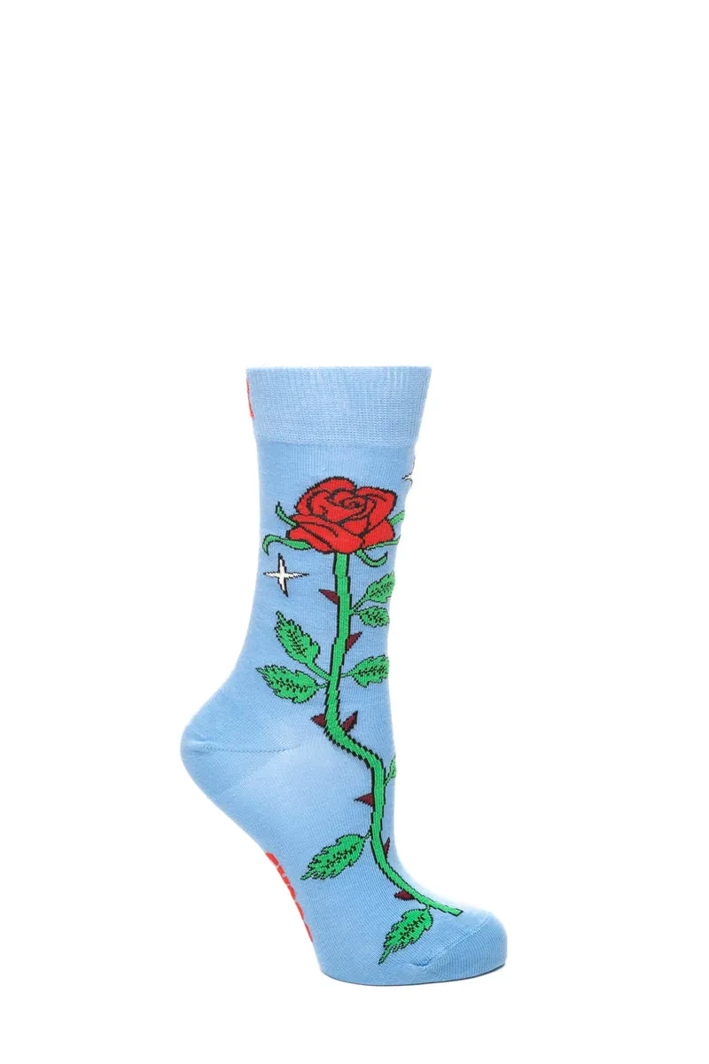 Calzino Corto Happy Socks Crew Rose Unisex Fiordaliso Fantasia Stelo Di Rosa Rosso Verde In Misto Cotone