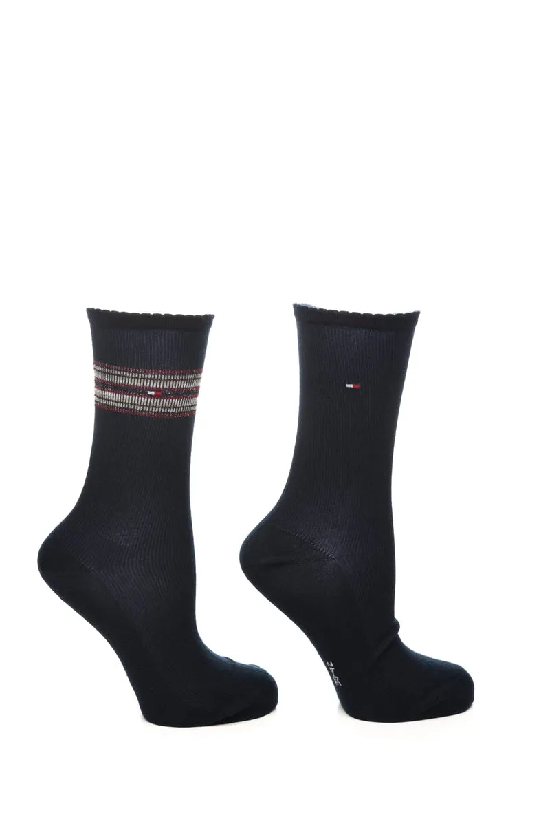 Calzini Corti Tommy Hilfiger Set 2 Pack Solid Stripes Lurex Da Donna Nero Vinaccia Righe Lurex In Filato Di Misto Cotone