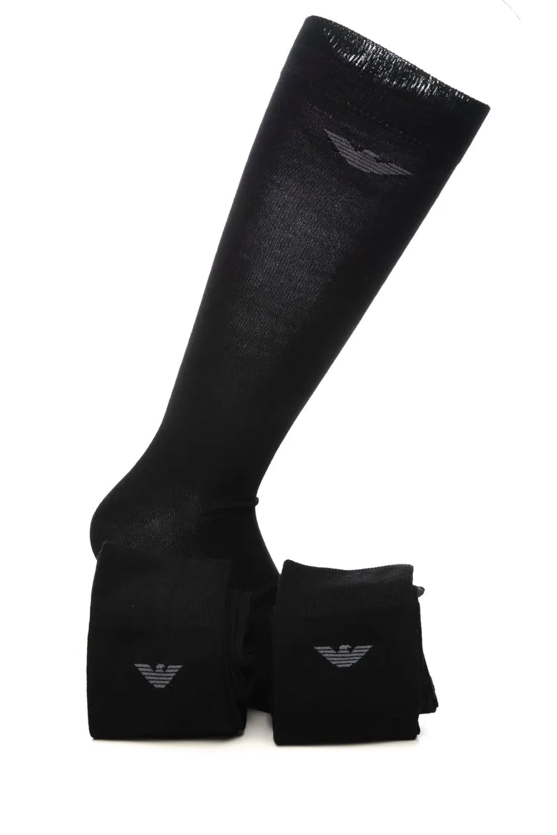 Calzini Lunghi Emporio Armani Long Socks Set 3 Pack Da Uomo Nero Monogramma Grigio In Filato Di Misto Cotone