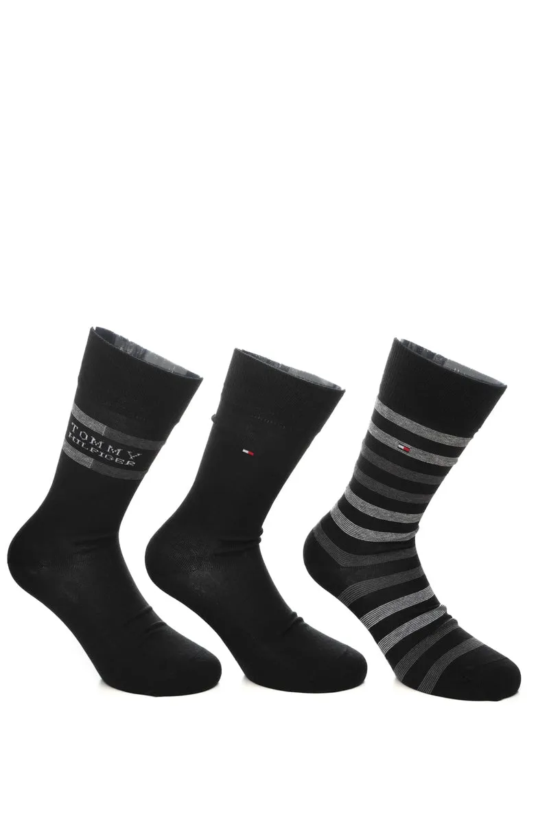 Calzini Corti Tommy Hilfiger Short Socks 3 Pack Giftbox Da Uomo Nero Unito Flag Logo Righe In Filato Di Misto Cotone