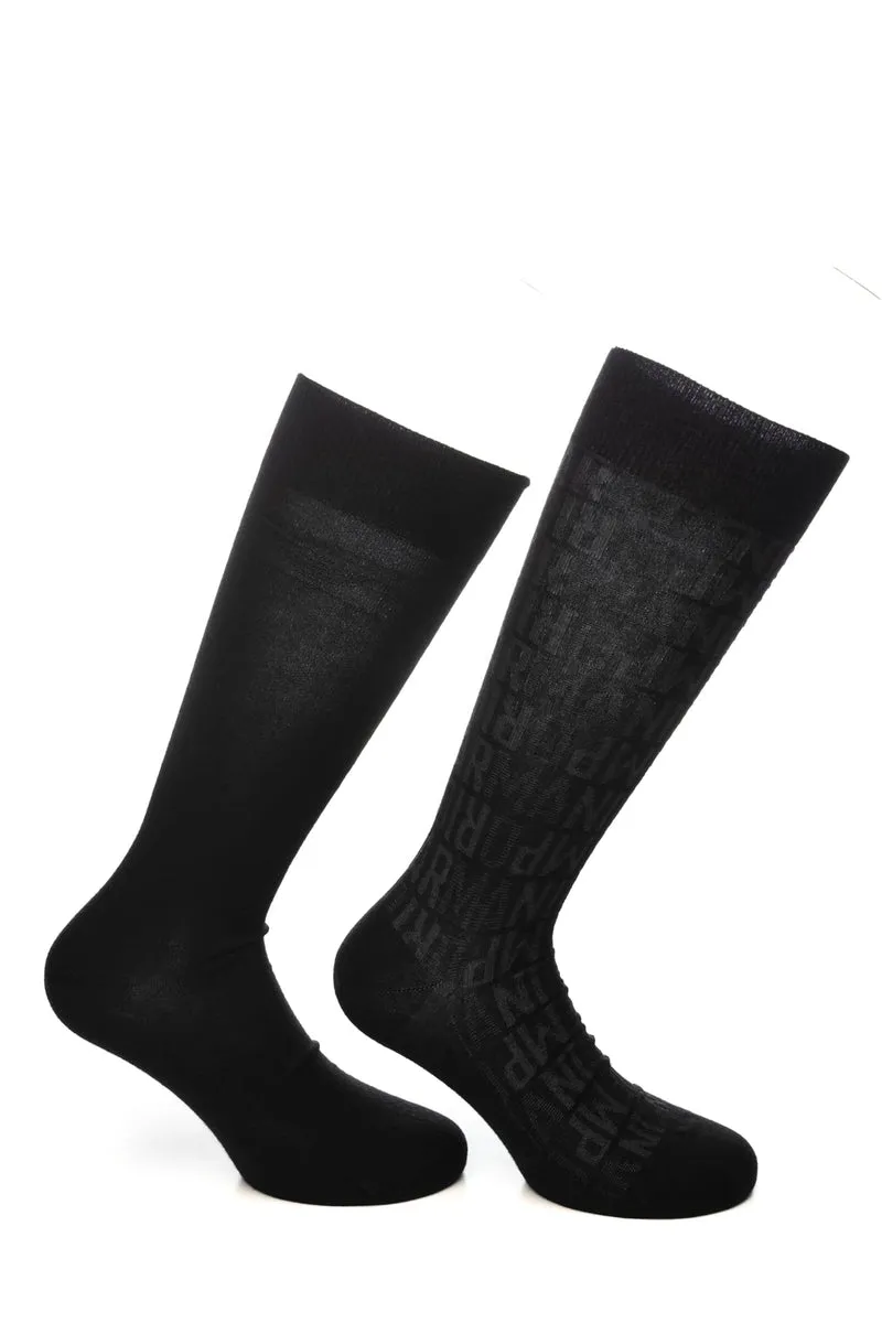 Calzini Corti Emporio Armani Long Socks Set 2 Pack Giftbox Da Uomo Nero Monogramma Nero Multi Loghi In Filato Di Misto Cotone