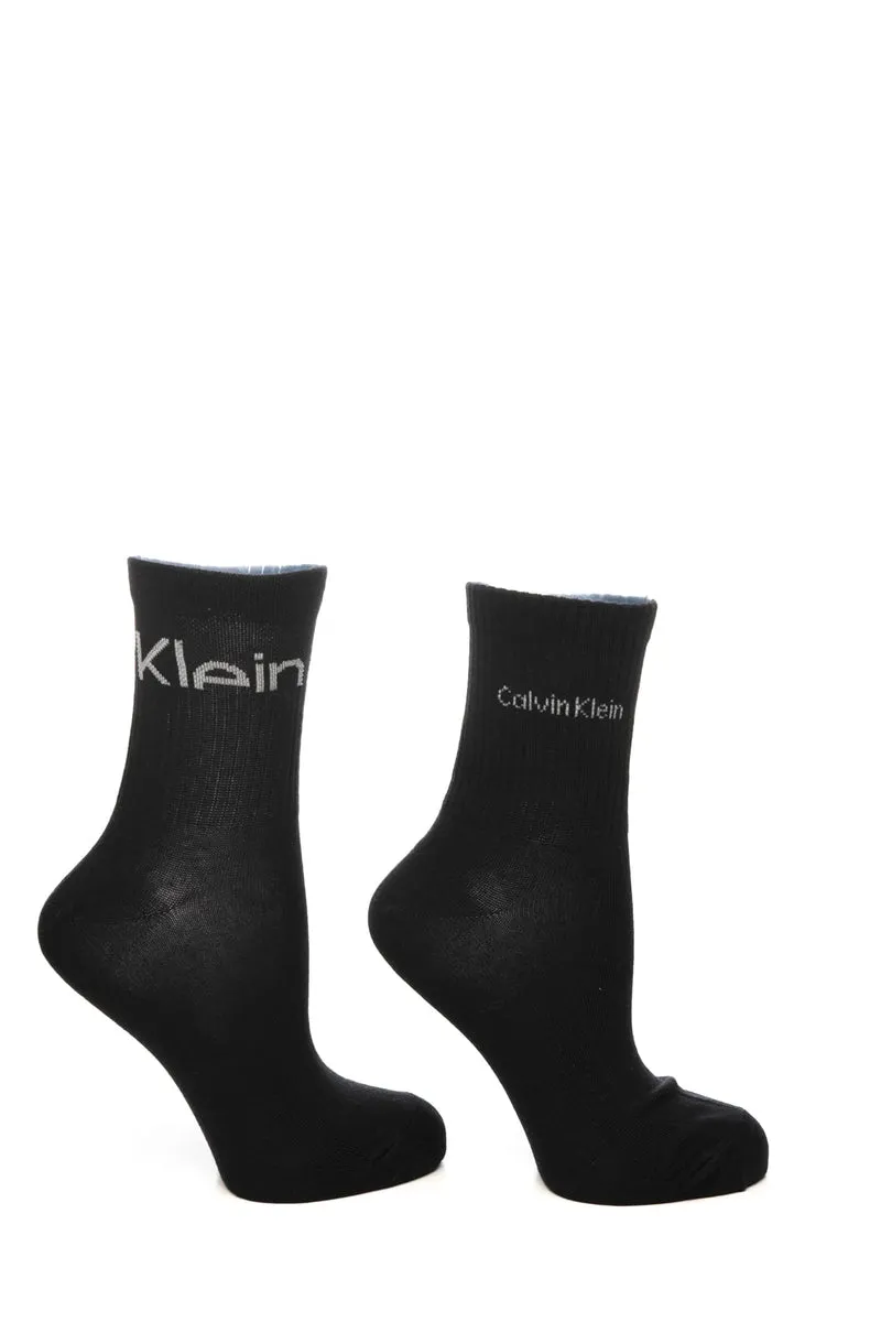 Calzini Corti Calvin Klein 2 Pack Logo Socks Da Donna Nero In Filato Di Cotone
